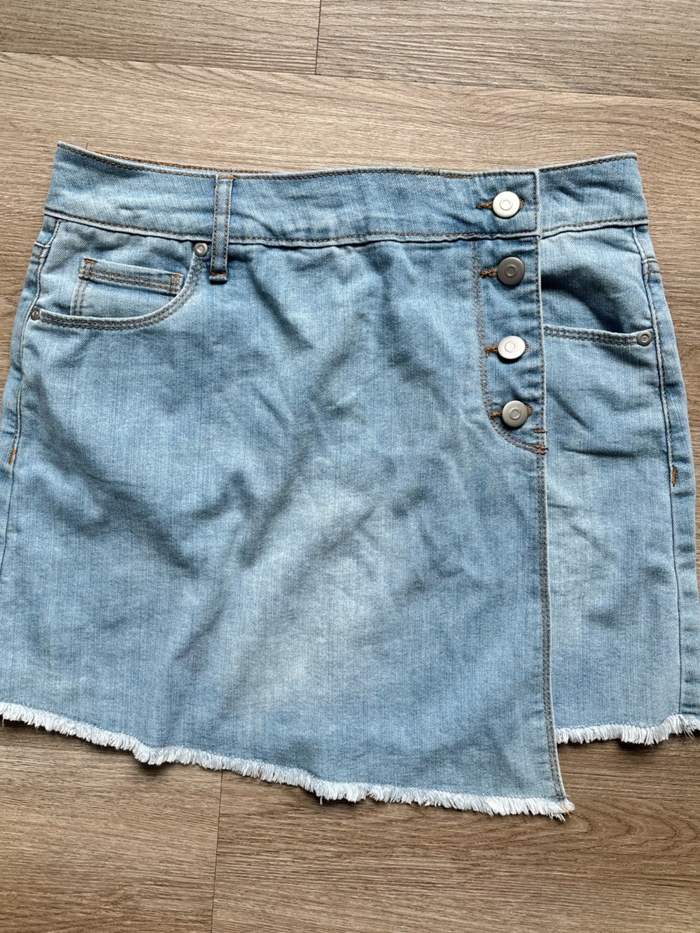 Light Wash Denim Button-Front Mini Skirt